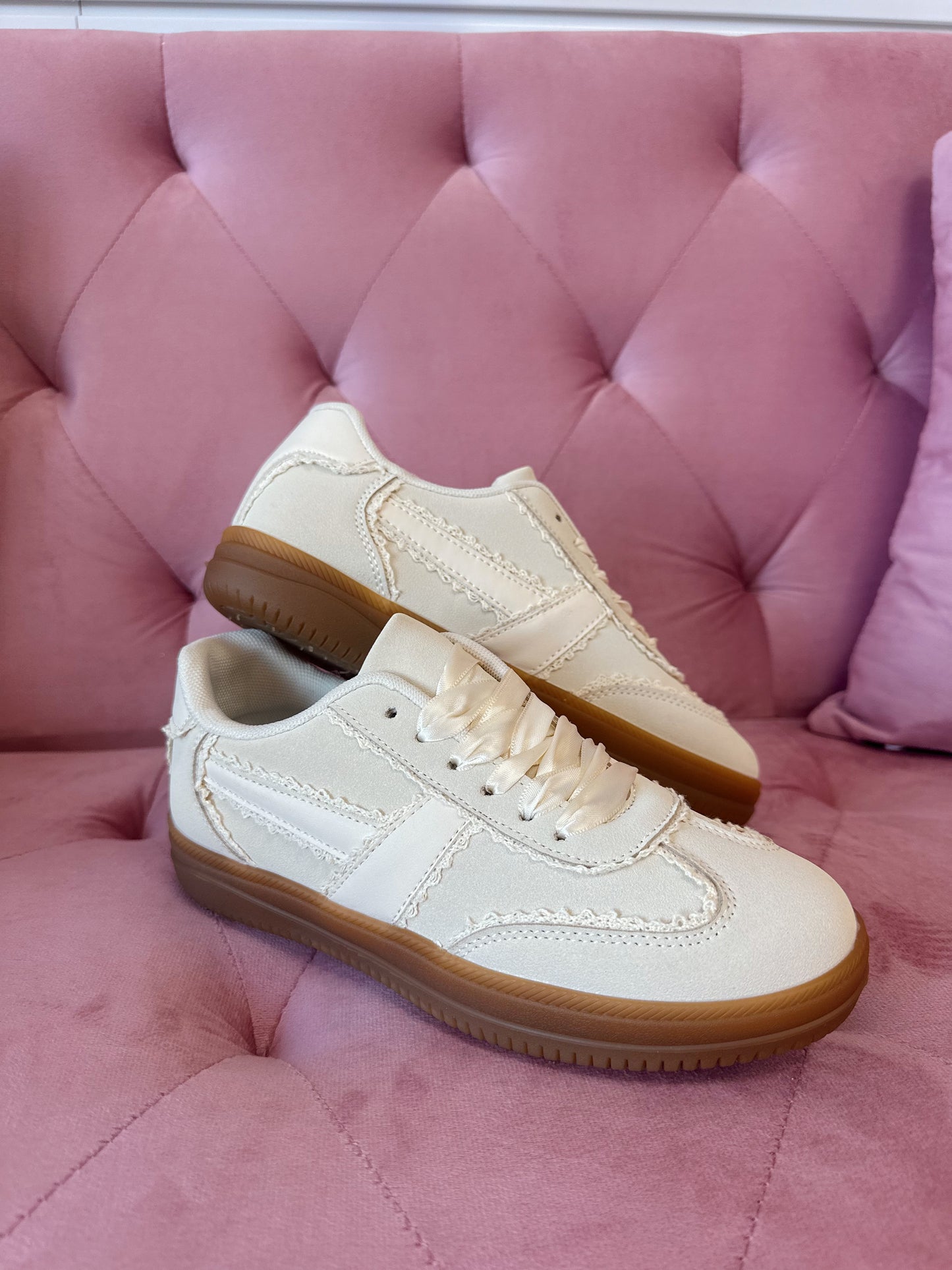 Cream Lace Detail Sneaker with Satin Laces