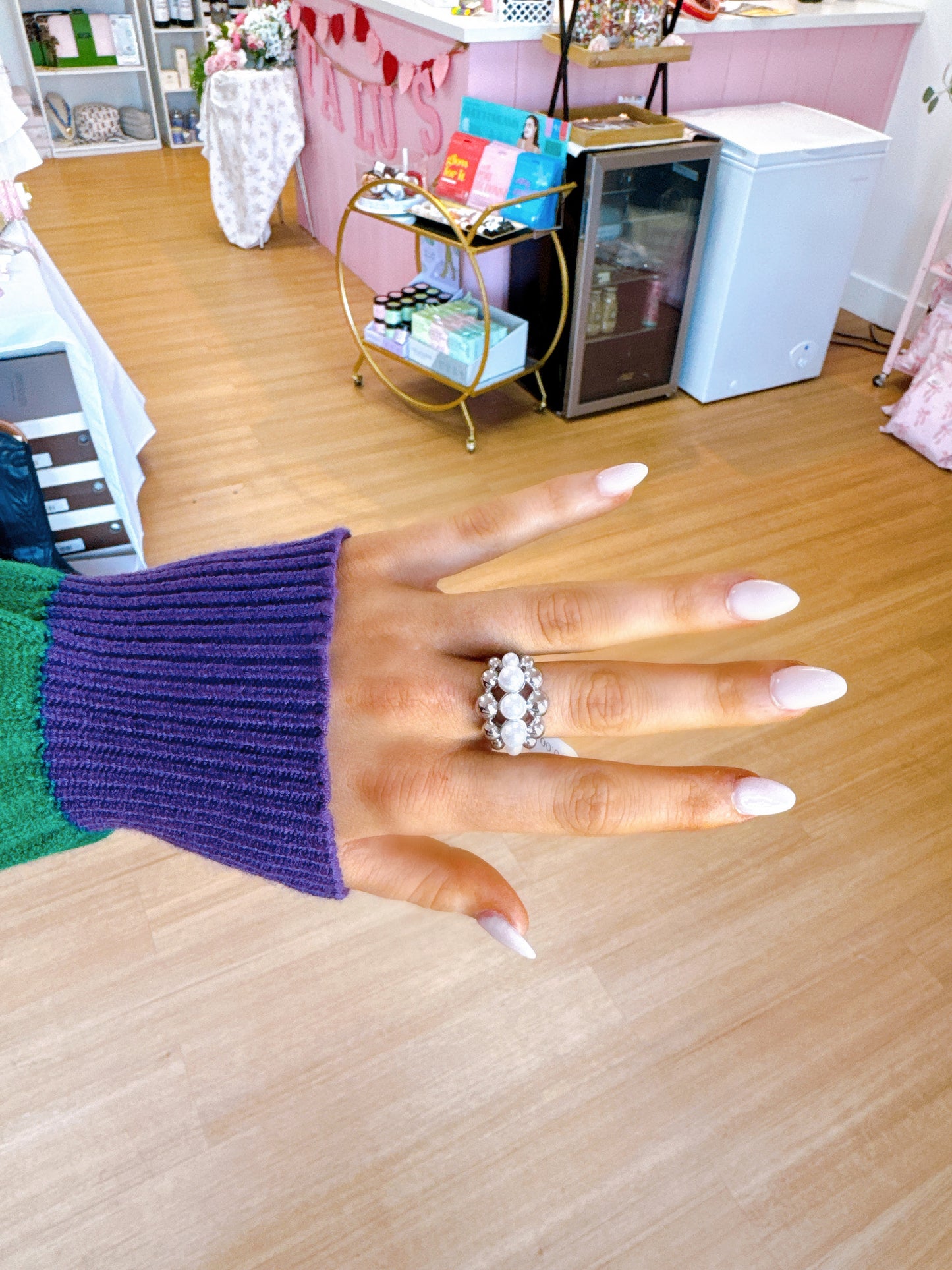 Silver Pearl Cluster Statement Ring