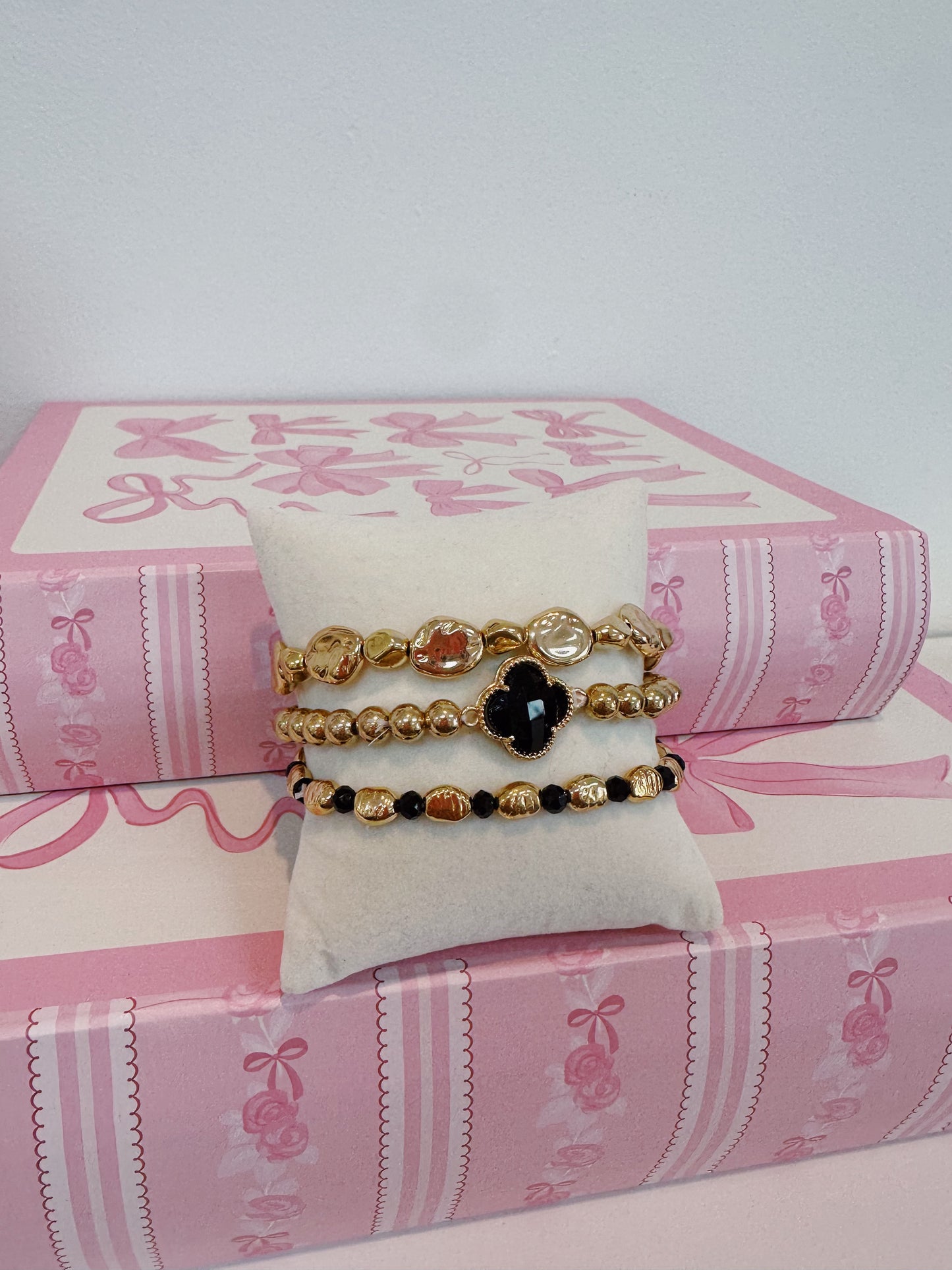Black Clover & Gold Bracelet Stack