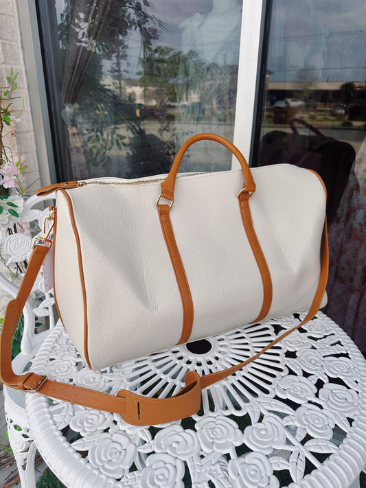 Cream & Brown Travel Weekender Bag