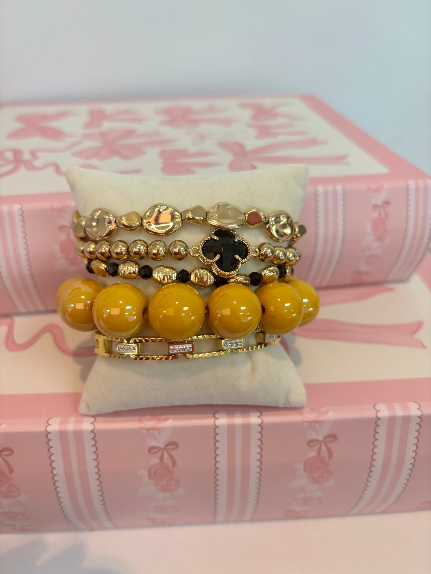 Mustard Yellow Bubble Bead Stretch Bracelet