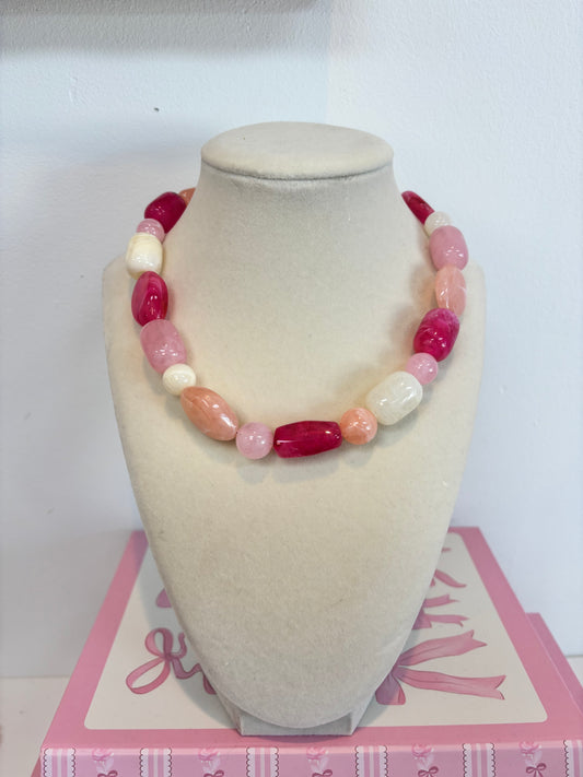 Pink & Cream Stone Necklace