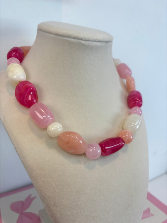 Pink & Cream Stone Necklace