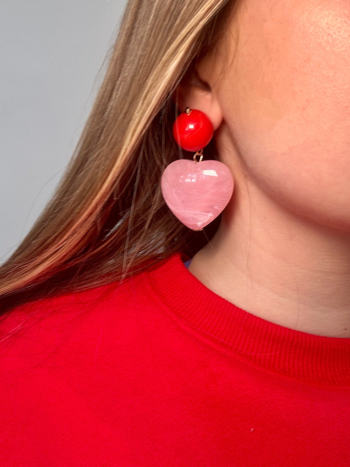 Heart Shaped Pink Drop Earrings