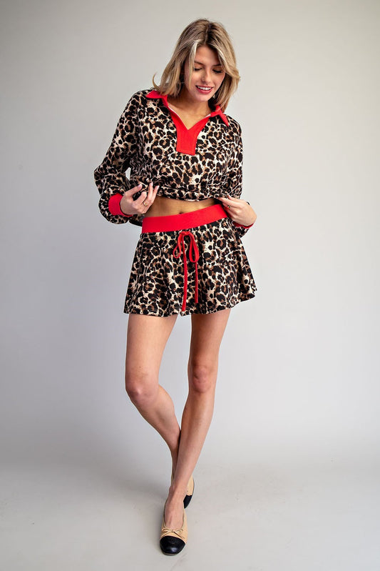 Red Waistband Leopard Skort