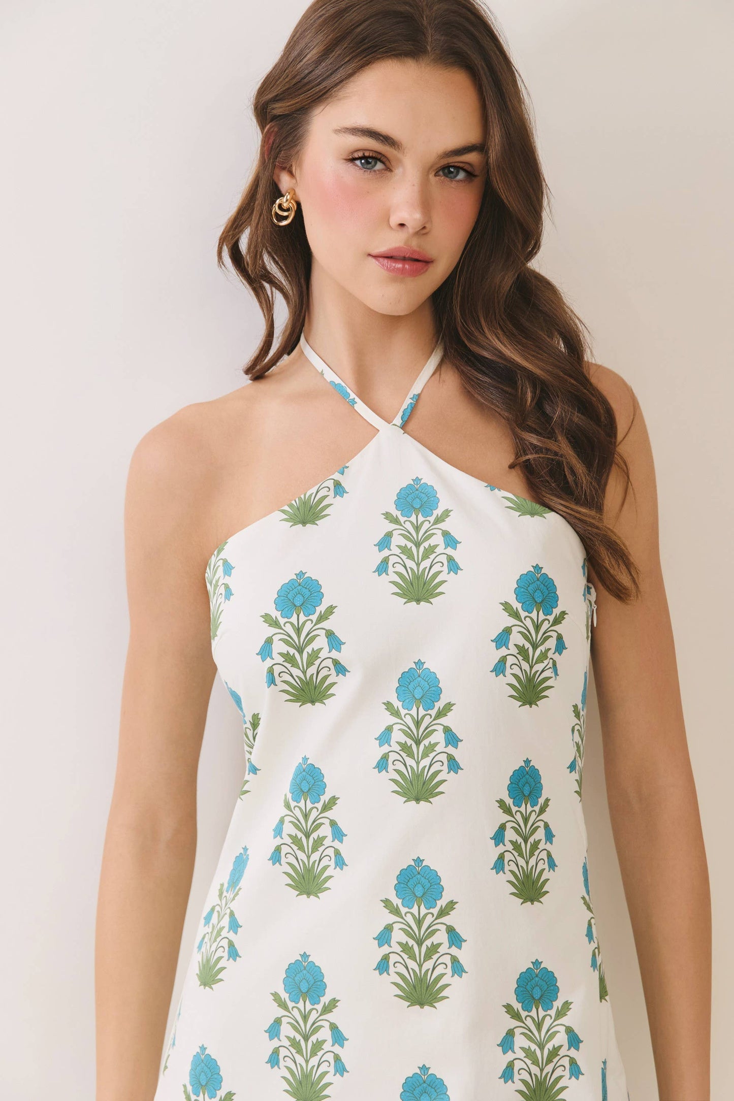 Floral Halter Side Zipper Neck Mini Dress