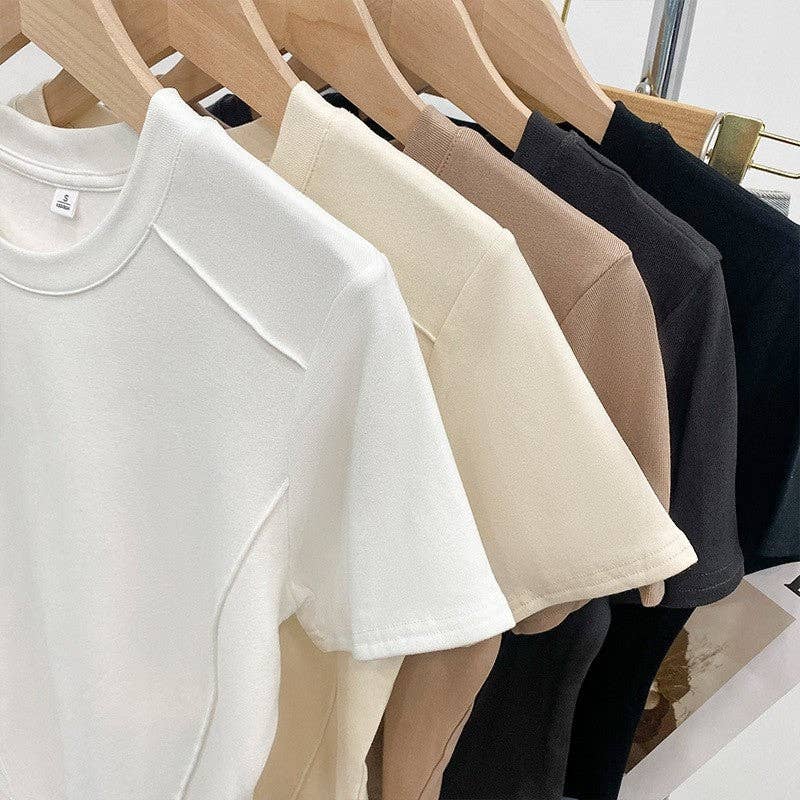 Fishbone Round Neck Slim Fit Solid Color T-Shirt