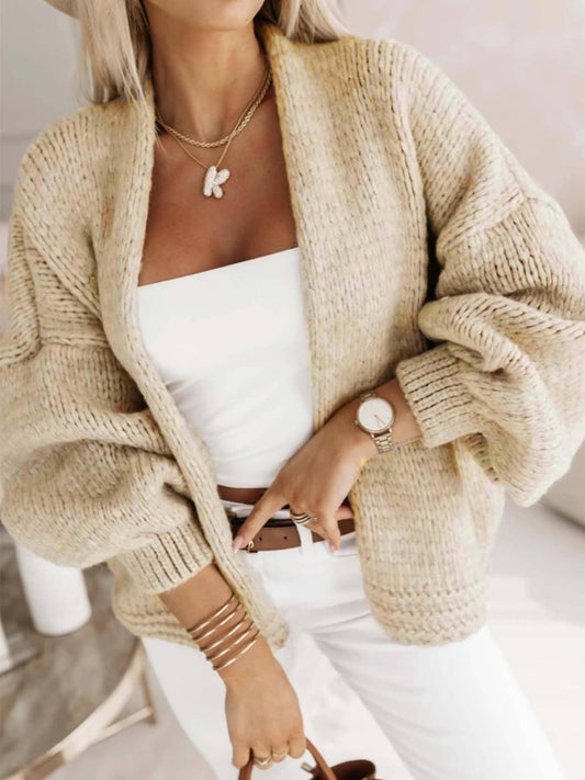 Chunky Knit V-Neck Lantern Sleeve Cardigan