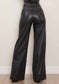 Vegan Leather Wide Leg Pants With Pearl
