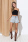 22241P - Crystal Mini Stud Washed Denim Shorts Side Slit