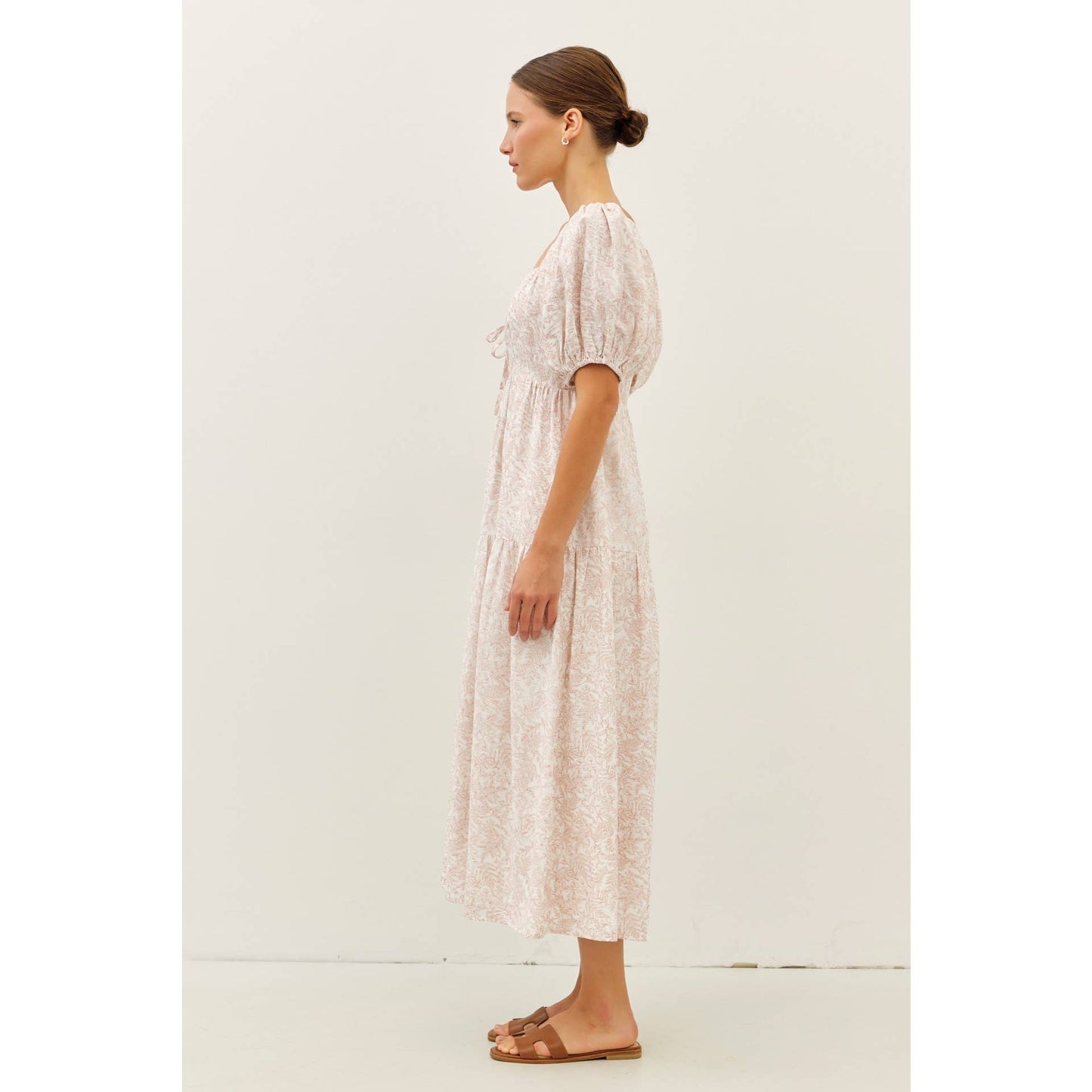 SOFT RAYON BLEND TOILE PRINT BABYDOLL MIDI DRESS