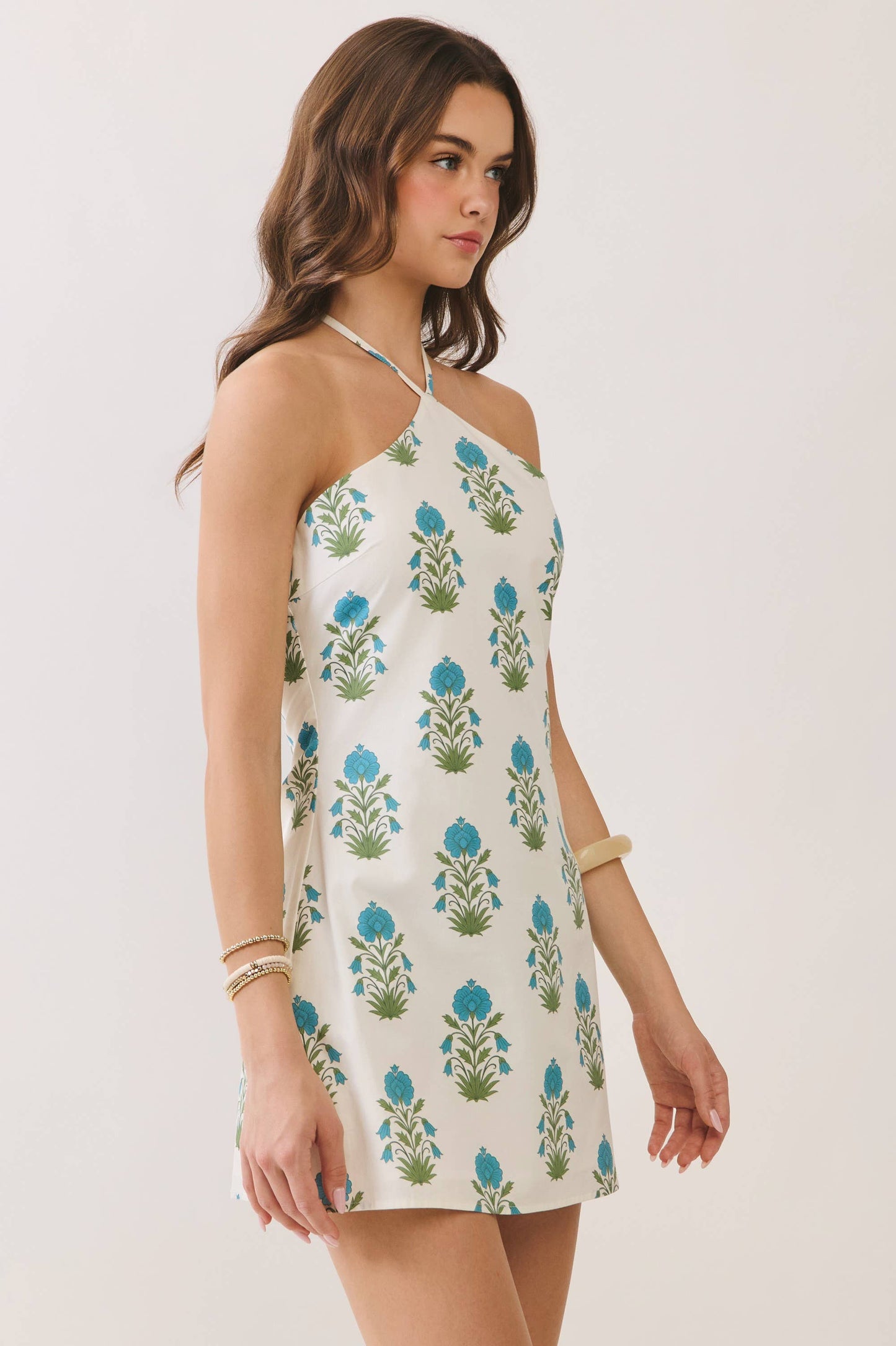 Floral Halter Side Zipper Neck Mini Dress