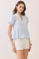 Printed Split Neck Peplum Puff Sleeve Top