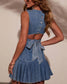 Sleeveless Pleated Denim Mini Dress