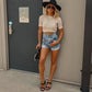 High Waist Folded Hem Denim Shorts