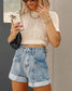 High Waist Folded Hem Denim Shorts
