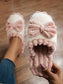 Bow Decor Color Block Ribbed Plush Slippers