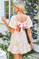Floral Puff Sleeve Square Neck Knot Open Back Mini Dress