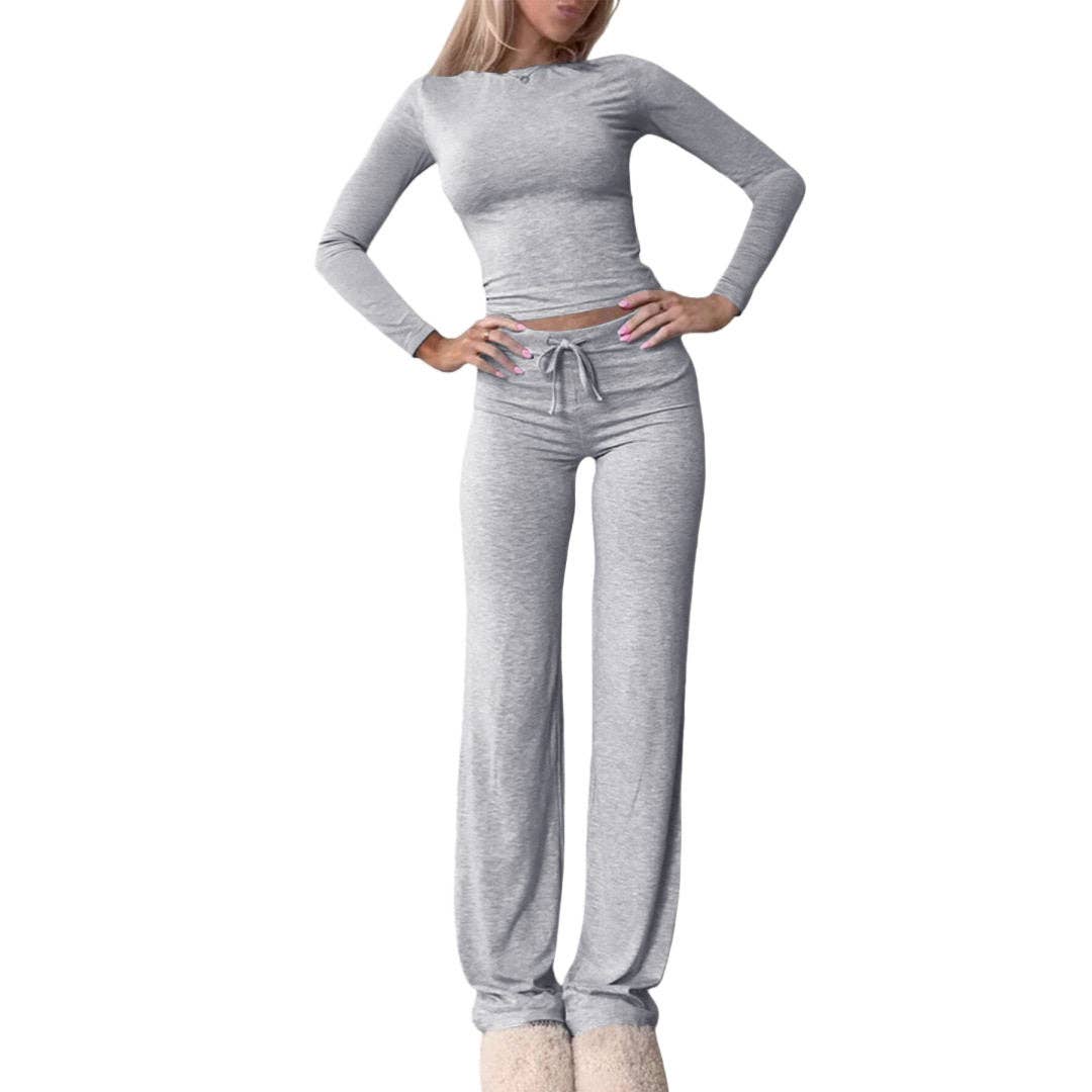 Women's Solid Color Round Neck Casual Fashion Set