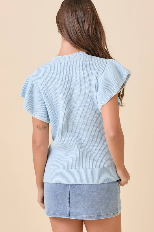 Weaved Ribbon Bow Detail Sweater Knit Top