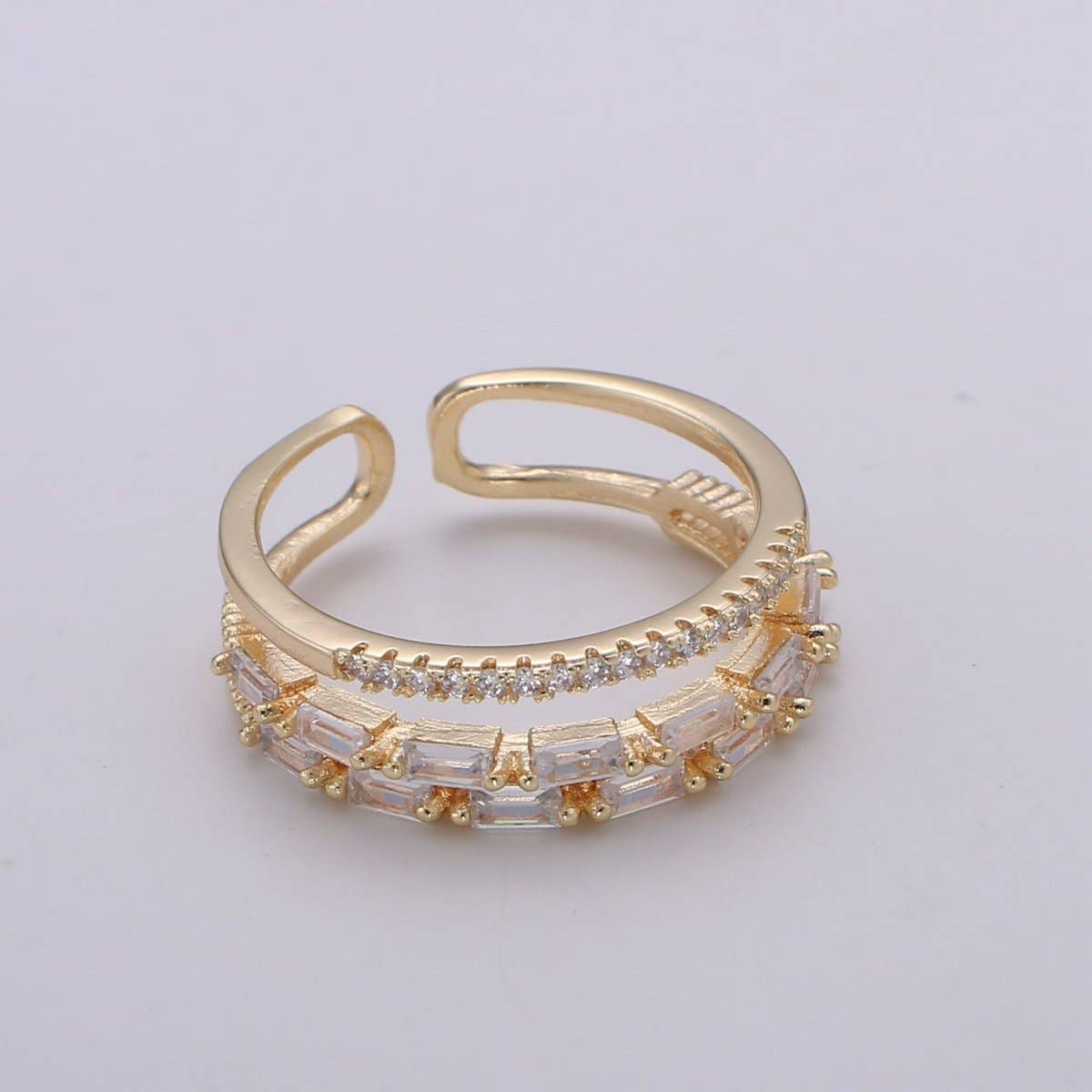 14K Gold Filled Baguette CZ Double Band Ring