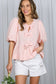 1/3 Open Tie Front Striped Puff Sleeve Blouse Top VT82682