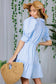 Collared Short Puff Sleeve Strip Print Mini Dress VD82293