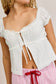CAP SLEEVE SQUARE NECK PLEATED DETAIL OPEN TOP