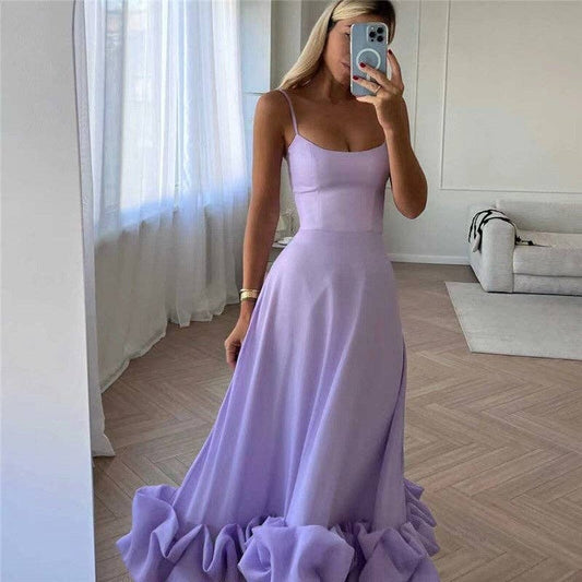 Solid Color Halter A-Line Swing Dress