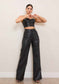 Vegan Leather Wide Leg Pants With Pearl