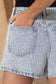 22241P - Crystal Mini Stud Washed Denim Shorts Side Slit