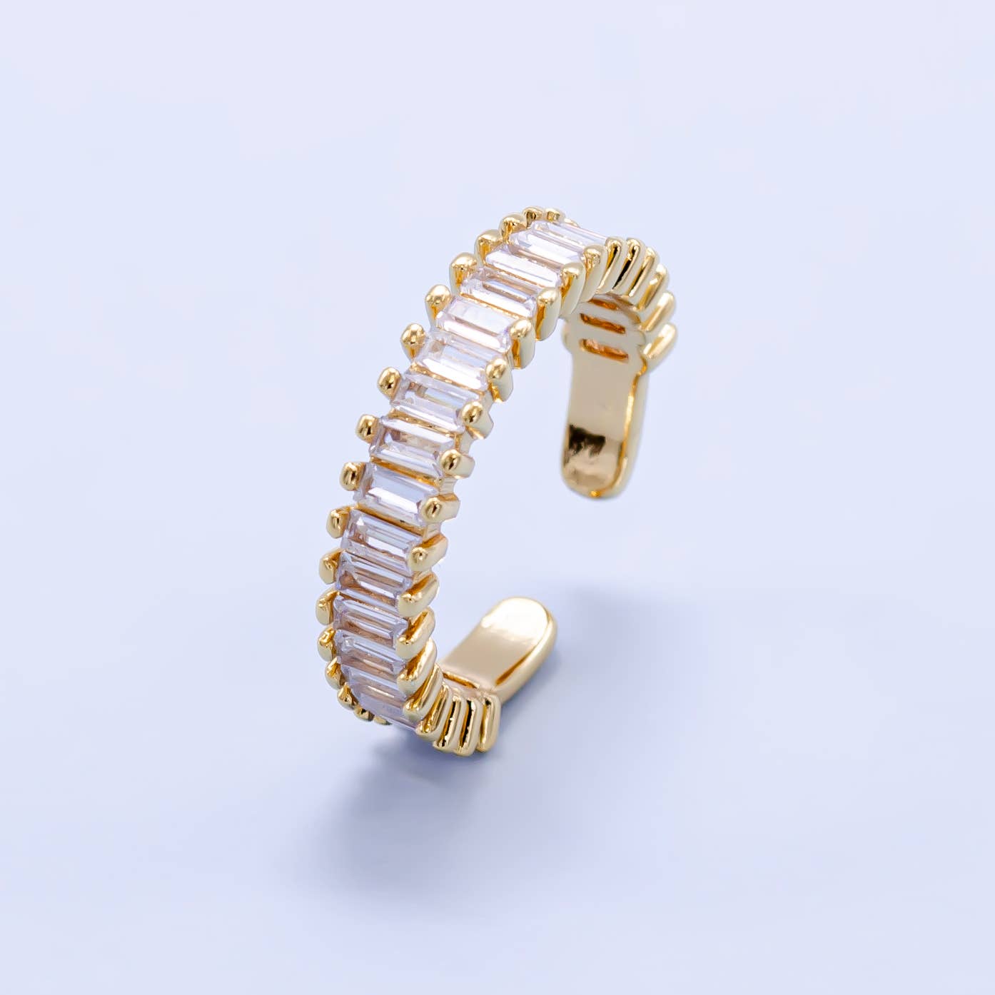 Baguette Open ring Gold band Crystal Ring