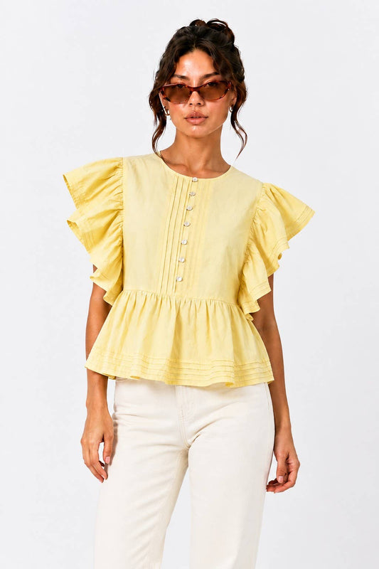 PEPLUM BLOUSE WITH FLUTTER SLEEVES
