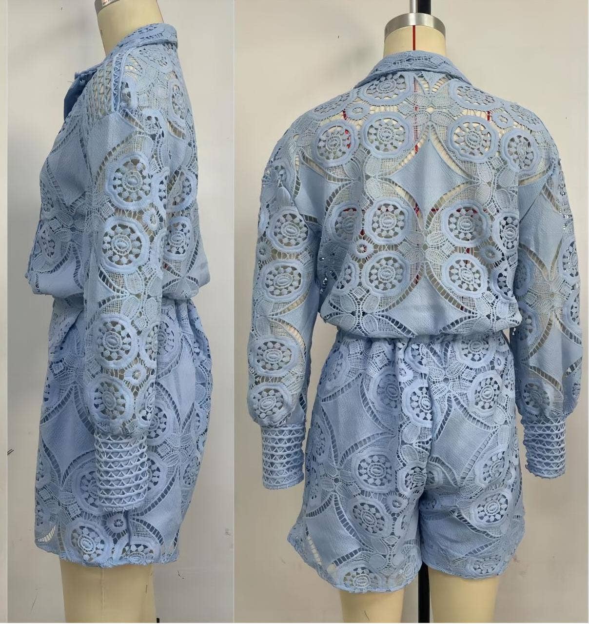 Cut out top lace shorts sets