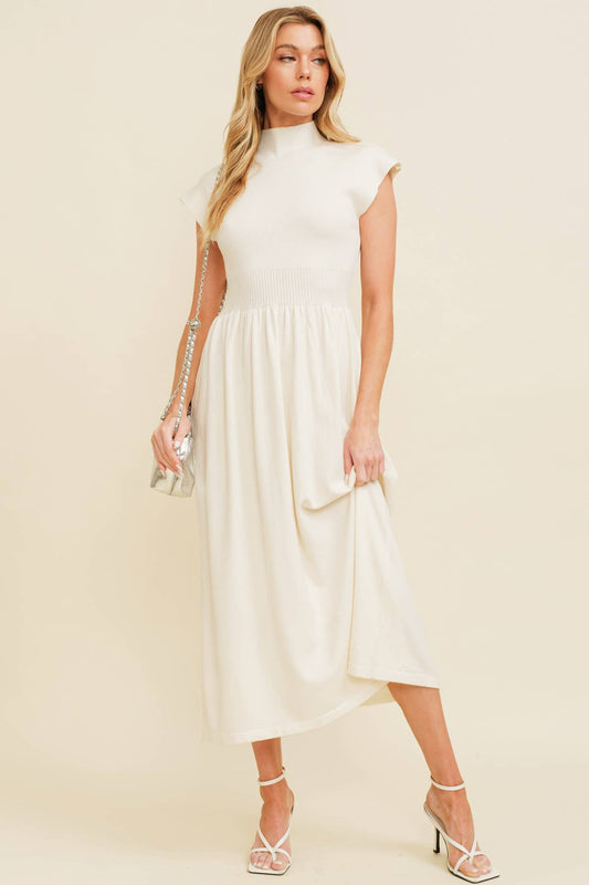 MOCK NECK STRETCH WAISTBAND MAXI DRESS