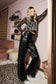 Vegan Leather Wide Leg Pants With Pearl