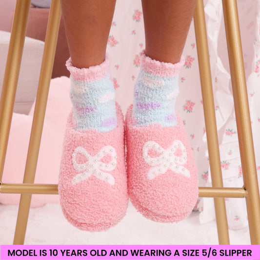 Pink Pearl Bow Slippers