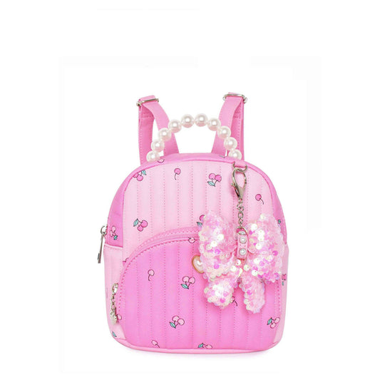 Quilted Cherry Printed Micro Mini Backpack with Charm