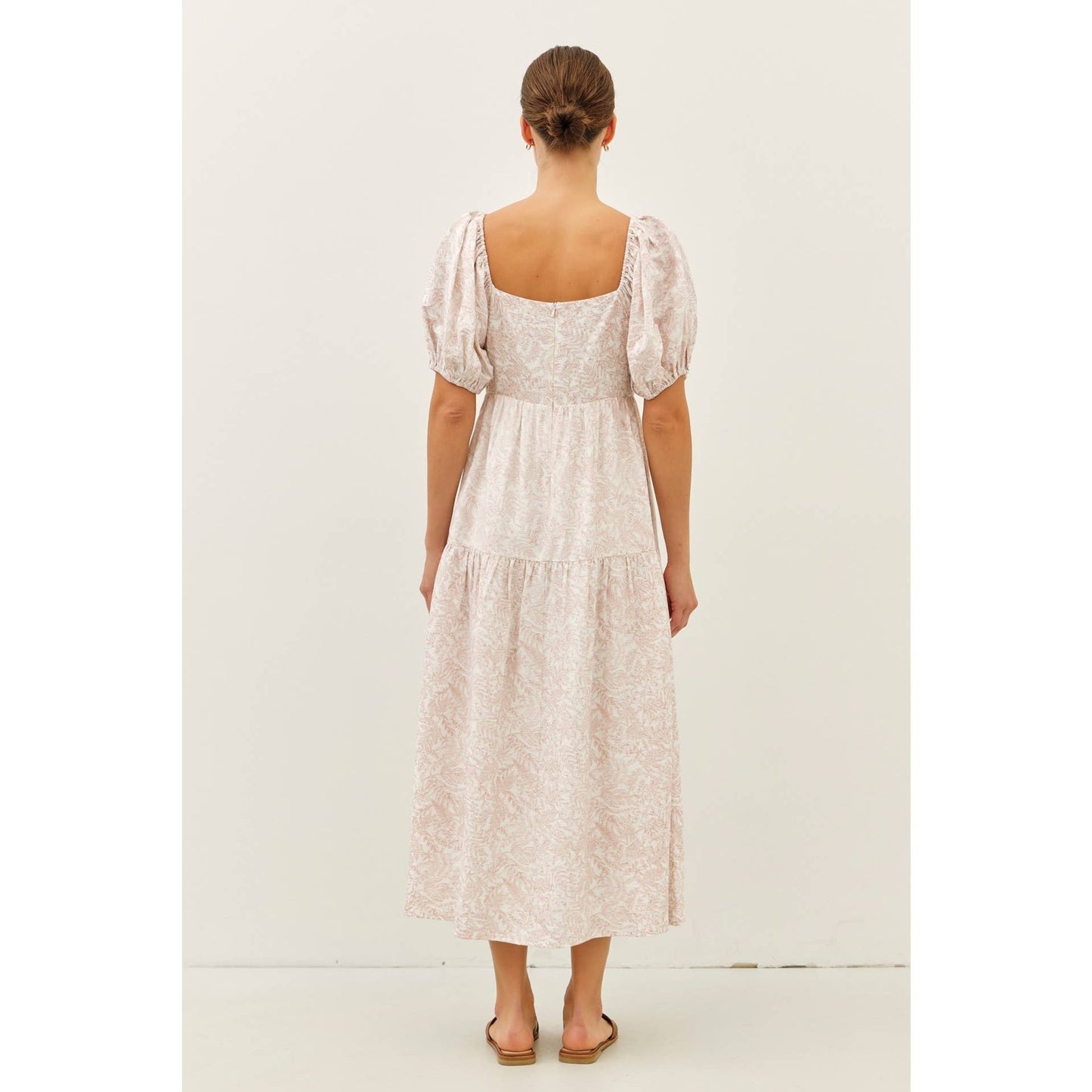 SOFT RAYON BLEND TOILE PRINT BABYDOLL MIDI DRESS
