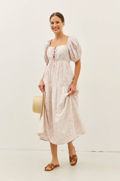 SOFT RAYON BLEND TOILE PRINT BABYDOLL MIDI DRESS