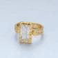 24K Gold Filled Clear CZ Baguette Hammered Wrap Band Ring | U320
