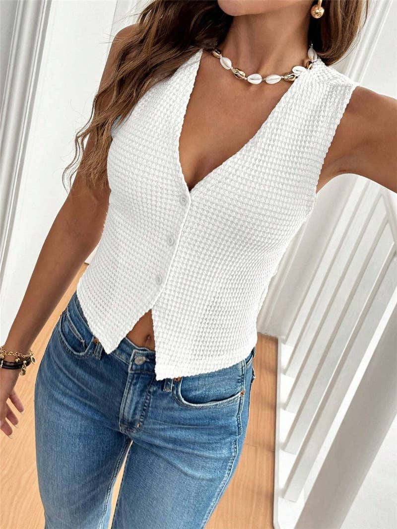 Textured waistcoat Buttoned tank top